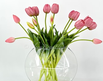 5 Blush Pink Real Touch Tulips: Realistic Artificial Flowers