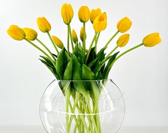 5 Stem Yellow Real Touch Tulips Artificial Flowers, Realistic Luxury Quality Artificial Kitchen/Wedding/Home Gifts Decor Floral Craft DIY