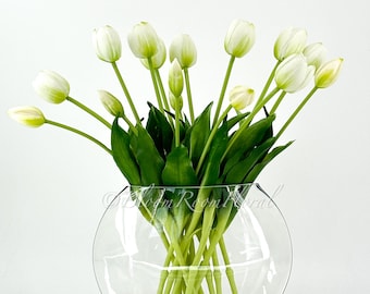 5 Stem White Real Touch Tulips: Realistic Silicone Floral Arrangement