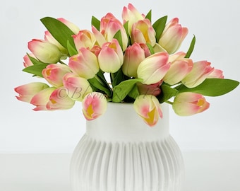 6 tiges de tulipes roses/vertes Real Touch 25 cm, fleur artificielle réaliste de haute qualité, fausse cuisine/mariage/cadeaux pour la maison, décoration florale, artisanat T-009
