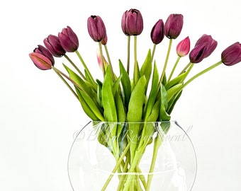 5 Wine Burgundy Real Touch Tulips: Realistic Artificial Floral Decor