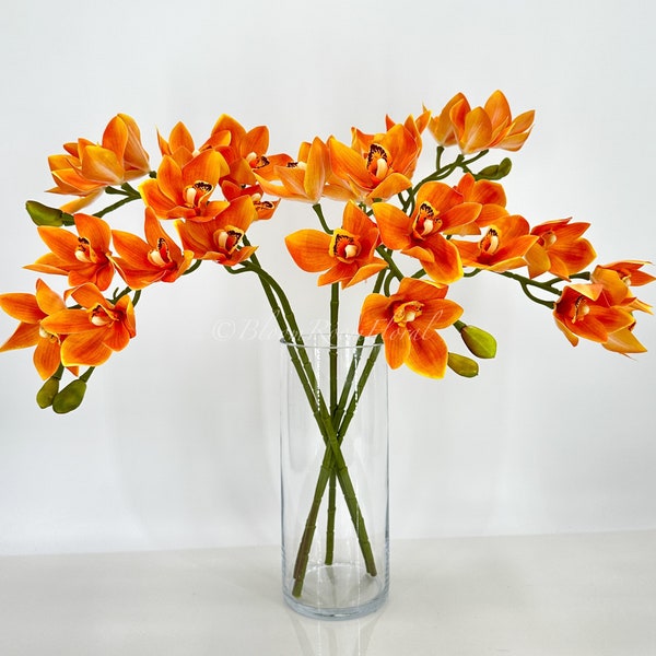 Fleurs artificielles de 26 po. orange bateau tige, fausses branches florales, vraie touche orchidée réaliste maison mariage cuisine décoration printemps