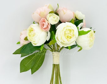 Pink/White Peonies 8 Stem Bouquet Artificial Flower, Wedding Bouquet  Home Decoration Gifts Decor Floral Faux Centerpiece Arrangement P-048