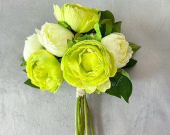 Green Peonies 8 Stem Bouquet, Artificial Flower, Wedding Bouquet, Home Decoration, Gifts, Decor Floral Faux Centerpiece Arrangement P-047