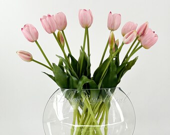 5 Stem Baby Pink Real Touch Tulips: Luxury Artificial Floral Decor