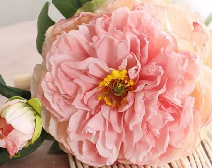 Pink Large Head Dried Look Peony | Extremely Realistic Luxury Quality Artificial Kitchen/Wedding/Home Decoration Gifts Decor Floral Flowers