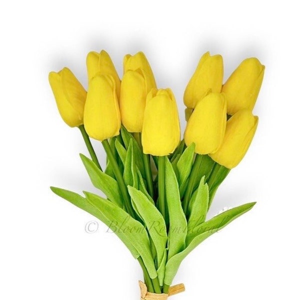 10 Yellow Real Touch Tulips Artificial Flower, Realistic Luxury Quality Artificial Kitchen/Wedding/Home Gifts Decor Floral Craft Floral