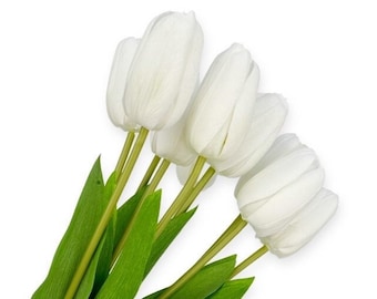 Real Touch Tulip Stems, White Faux Floral Arrangement, 10 Stems