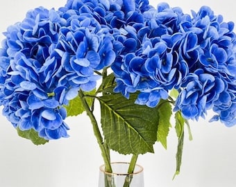 Deep Blue Real Touch Large Hydrangea | Extremely Realistic Luxury Quality Artificial Flower Wedding/Home Decoration Gift Decor Floral H-010