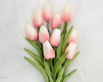 10 Light Pink Real Touch Tulips Artificial Flower, Realistic Luxury Quality Artificial Kitchen/Wedding/Home Gifts Decor Floral Craft Floral