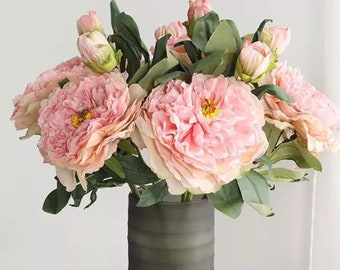 Stelo di peonia rosa in seta: composizione floreale artificiale realistica, 48 cm