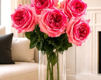 Pink Real Touch Garden Rose: 27" Latex Faux Floral Stem Crafting, Wedding, Decor