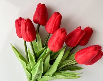 10 Red Real Touch Tulips: Luxury Artificial Floral Decor