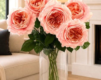 Pink Real Touch Garden Rose: 27" Latex Faux Floral Stem Crafting, Wedding, Decor