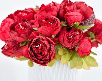 Red Silk Peony Bouquet: 18" Artificial Floral Arrangement