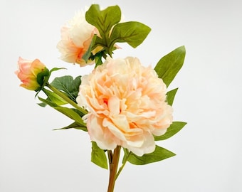 3-Head Peach Peony Silk Stem Realistic Luxury Quality Artificial Kitchen/Wedding/Home Decor | Gifts French Floral Flowers Cozy Decor P-019