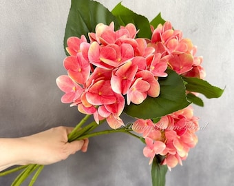 Coral Real Touch Hydrangea | Extremely Realistic Luxury Quality Artificial Flower | Wedding/Home Decoration | Gifts | Decor | Floral H-019
