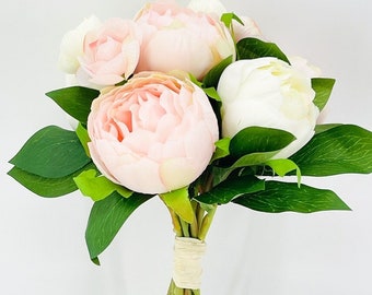 Bouquet Pivoines Artificielles Soie 48 Cm - 6 Fleurs + 2 Bourgeons - Décoration Maison, Mariage, Bureau