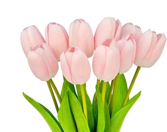 10 lichtroze echt aanvoelende tulpenstelen, imitatiebloemstuk, 16 inch