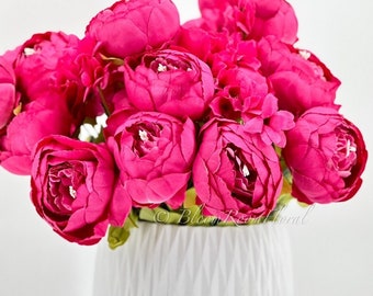 Hot Pink Silk Peony Bouquet: 18'' Artificial Floral Arrangement