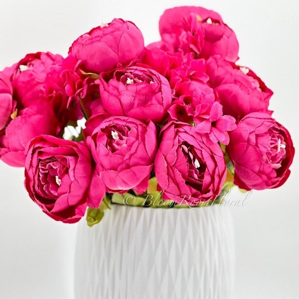 Large Head Peonies | Floral Bouquet Artificial Flower | Wedding/Home Decoration Gifts | Décor | Floral, 20'' Soft Blooming 13 Stem Hot Pink