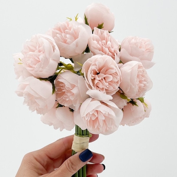 27-Head Light Pink Peony Bouquet – Faux Silk Flowers for Wedding Arrangements & Home Decor