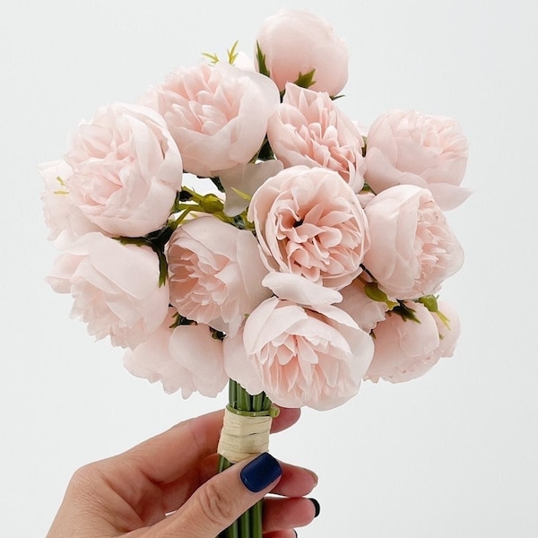 Small Head Peonies | Floral Bouquet Artificial Flower | Wedding/Home Decoration Gifts | Décor | Floral, Realistic Flowers Light Pink P-058