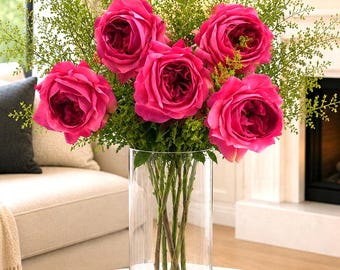 Hot Pink Real Touch Garden Rose: 27" Latex Faux Floral Stem Crafting, Wedding, Decor