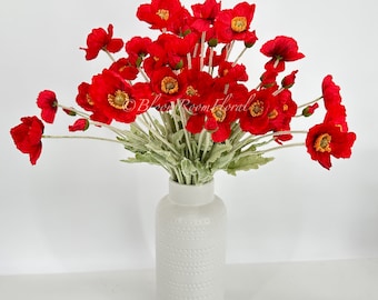 Dark Red Poppy Stem | 23" Tall Luxury Quality Artificial Flower | Wedding/Home Decoration | Gifts Decor | Floral Faux Floral