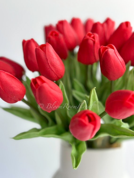 10 tulipes rouges Real Touch : décoration florale artificielle de luxe - France
