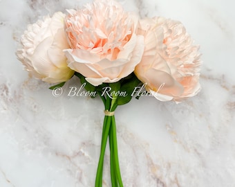 Light Pink Silk Peony Bouquet: DIY Wedding Floral Decor, 5 Stems