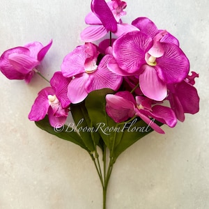 Magenta Silk Orchid Arrangement: 5-Stem Faux Floral Decor, 14”