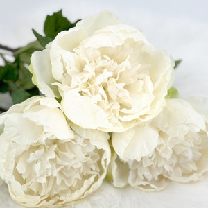 31 White Peony Real Touch Stem Realistic High-Quality Artificial Kitchen/Wedding/Home Decor Gift French Floral Flower Bouquet P-051 image 6