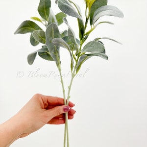 2 Stems Lambs Ear Green Foliage, Artificial Faux Greens Realistic ...
