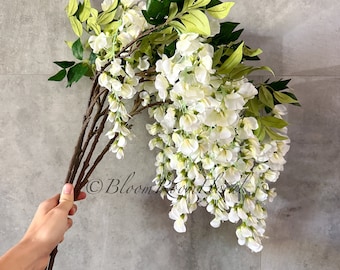 32" Handmade Silk Wisteria – White Green Artificial Flower