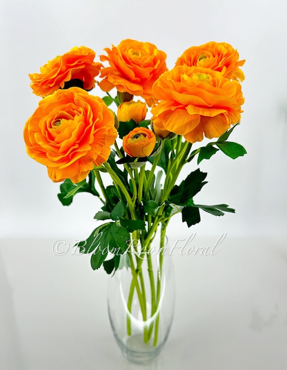 Orange Real Touch Ranunculus Stem - High-Quality Artificial Flower, DIY Floral