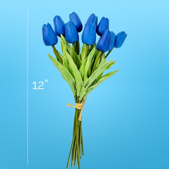 リアルタッチの青いチューリップ10本：高級造花装飾 - Etsy 日本