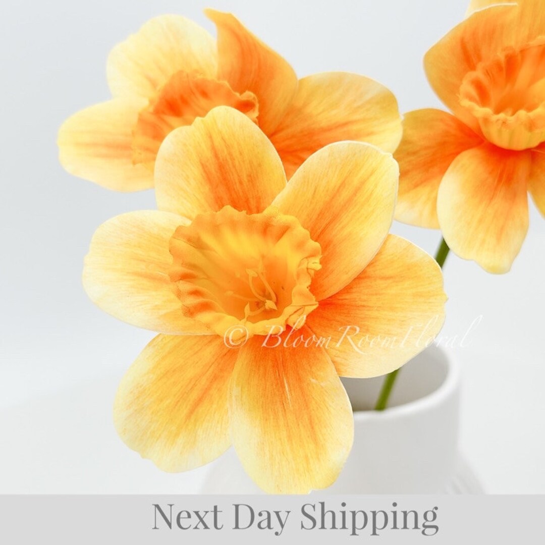 3 Realtouch Stems Dark Yellow Daffodils Faux Flowers/wedding/home