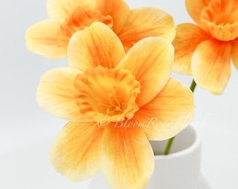Real Touch Dark Yellow Daffodils: Faux Floral Stems, Handmade, 14”