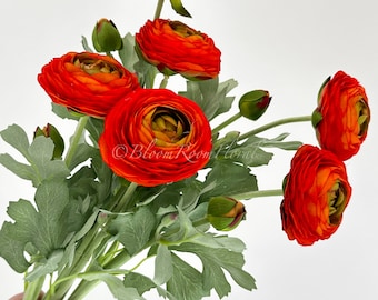 Orange Silk Ranunculus Stem | Faux Floral Home Decor, Craft Supply