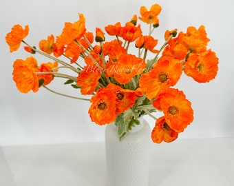 Orange Tangerine Poppy Stem | 23" Tall Luxury Quality Artificial Flower | Wedding/Home Decoration | Gifts Decor | Floral Faux Floral