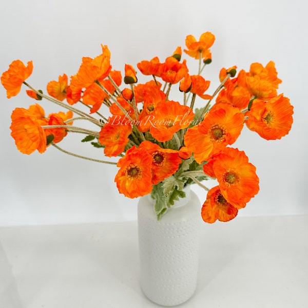 Orange Tangerine Poppy Stem | 23" Tall Luxury Quality Artificial Flower | Wedding/Home Decoration | Gifts Decor | Floral Faux Floral