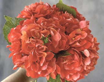 Orange Real Touch Hydrangea: Realistic Luxury Artificial Flower, 20" Stem