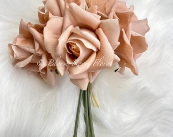 5 Stem Real Touch Roses | Extremely Realistic Luxury Quality Artificial Flower | Wedding/Home Decoration | Gifts Decor Floral Caramel R-006