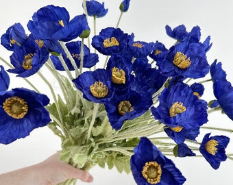 Navy Blue Silk Poppy Stem: 23" Artificial Flower for Wedding Home Decor