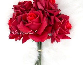 5 Stem Real Touch Roses | Extremely Realistic Luxury Quality Artificial Flower | Wedding/Home Decoration | Gifts | Decor Floral Red R-005