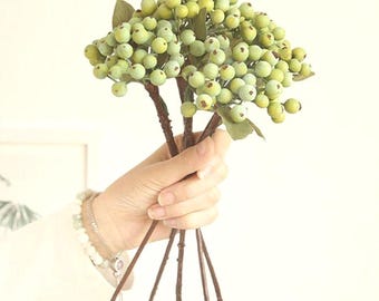 Artificial Berry Green Stem: Realistic Faux Fruit, 12" Floral Decor