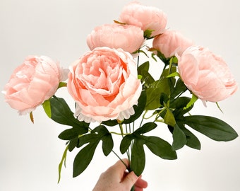 7-Stem Pink Peony Bouquet: Silk Artificial Flowers, Wedding Home Decor