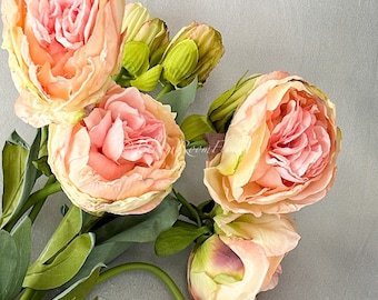 8-Head Pink Peony Bouquet: Realistic Faux Silk Floral Arrangement