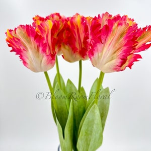 Perroquet Bouquet de tulipes Real Touch bleu ciel, fleur artificielle de haute qualité, faux floral, cadeau de mariage/pour la maison, décoration artisanale, anniversaire, grand rose foncé